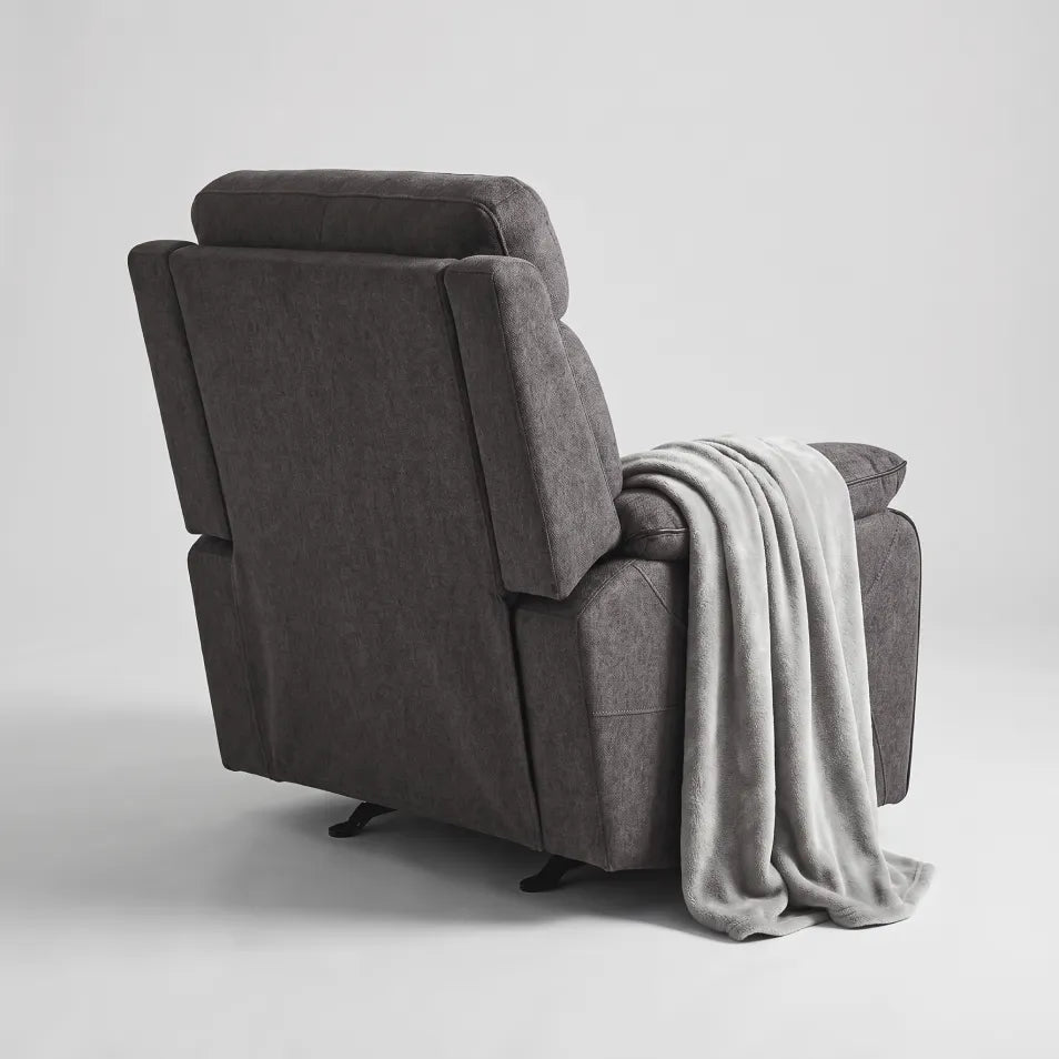 Electric fabric recliner armchair with padded seat