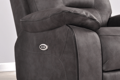 Close-up showing fabric texture on the Foster Dark Grey Recliner Armchair – FurnitureInStore