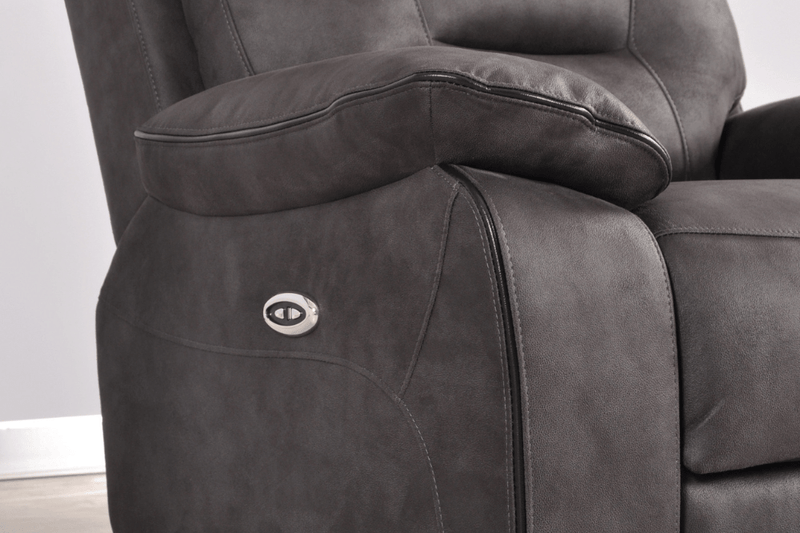 Close-up showing fabric texture on the Foster Dark Grey Recliner Armchair – FurnitureInStore