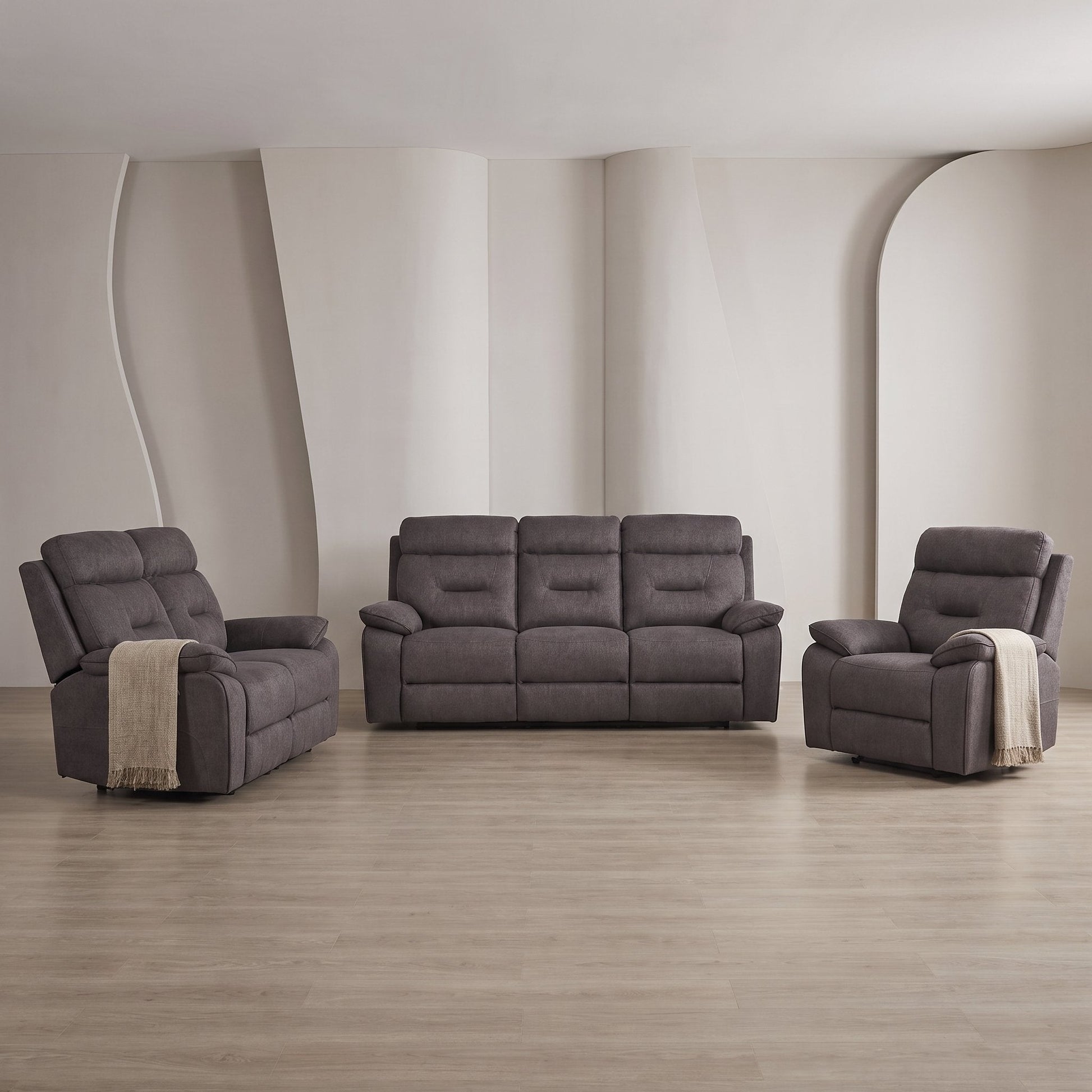 Foster Dark Grey Fabric Recliner 3+2+1 Sofa Set - Furniture Instore