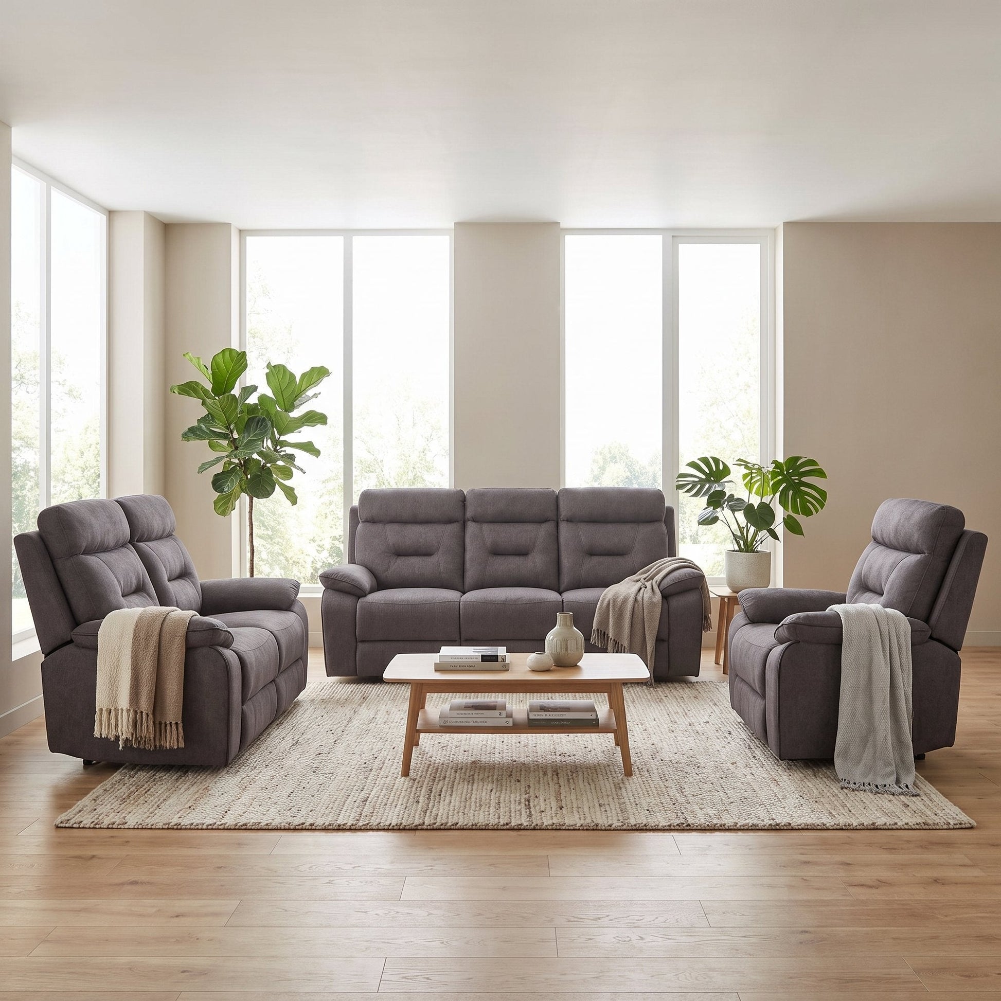 Foster Dark Grey Fabric Recliner 3+2+1 Sofa Set - Furniture Instore