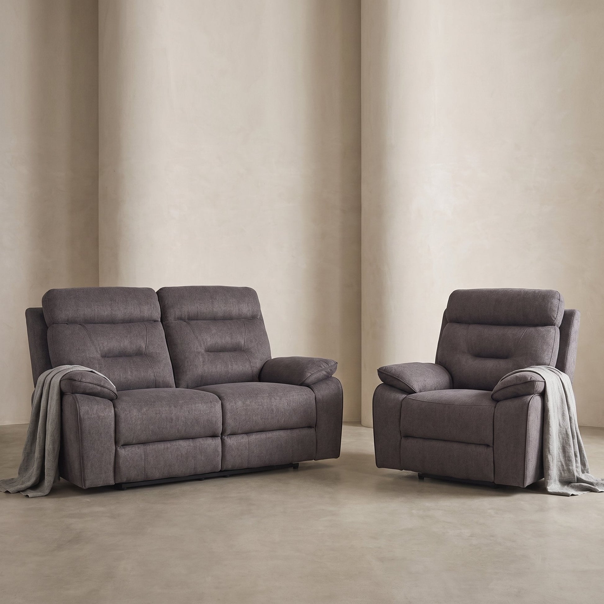 Foster Grey Fabric Electric Recliner 2+1 Seater Sofa Set - Furniture Instore