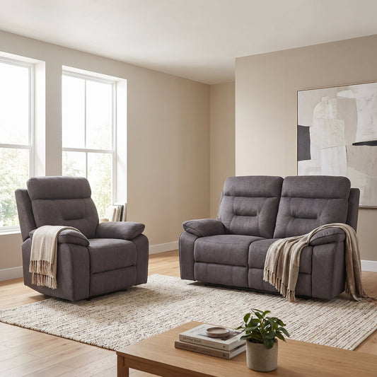 Foster Grey Fabric Electric Recliner 2+1 Seater Sofa Set - Furniture Instore