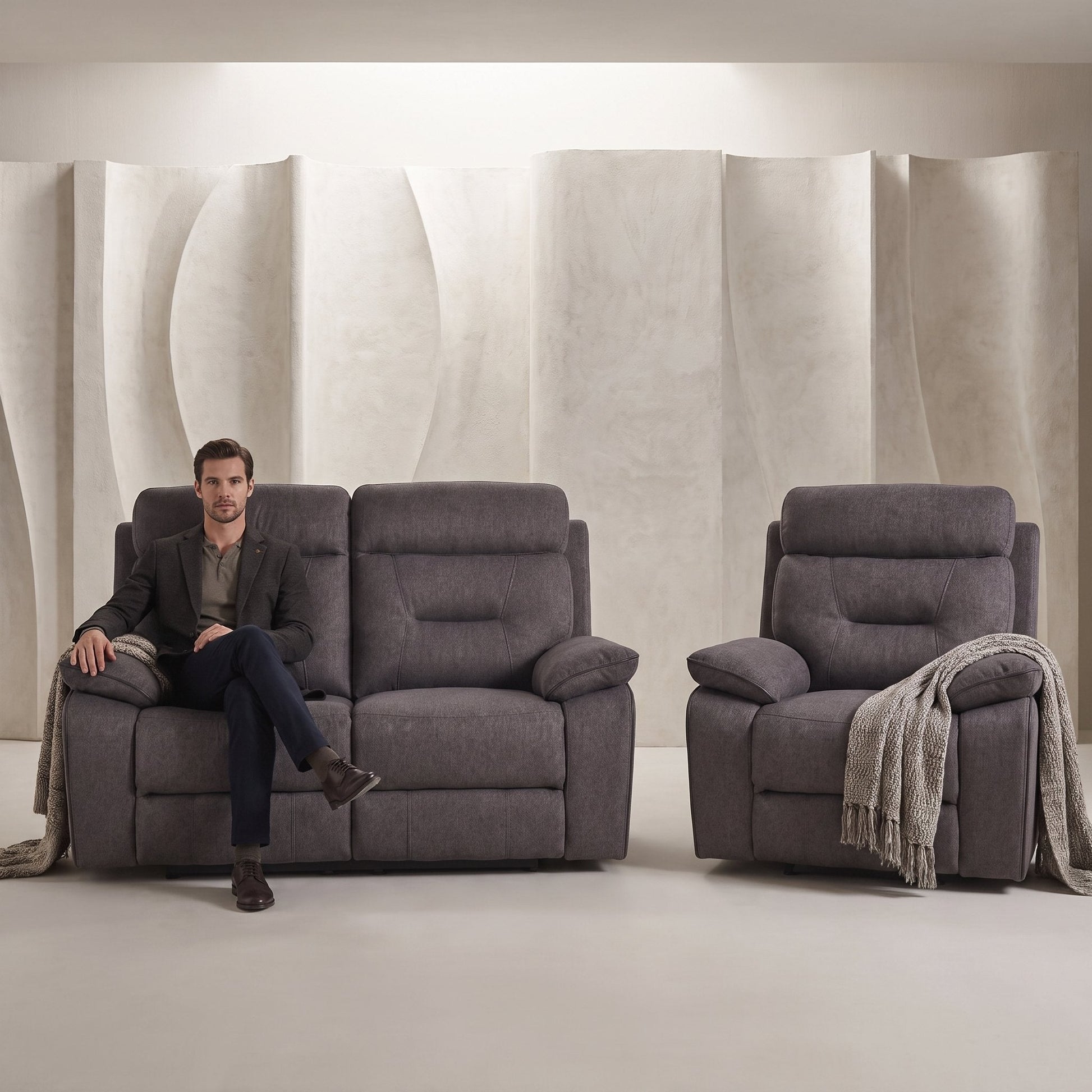 Foster Grey Fabric Electric Recliner 2+1 Seater Sofa Set - Furniture Instore