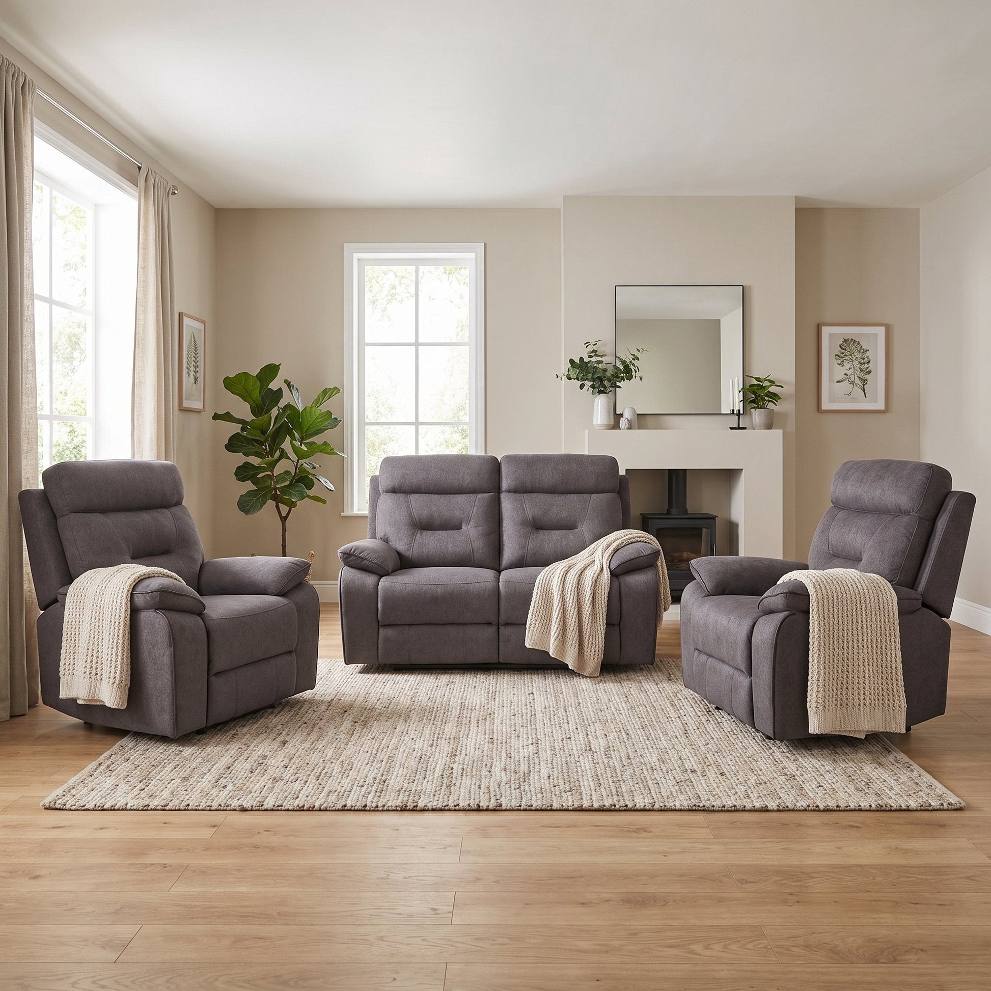 Foster Grey Fabric Electric Recliner 2+1+1 Seater Sofa Set - Furniture Instore