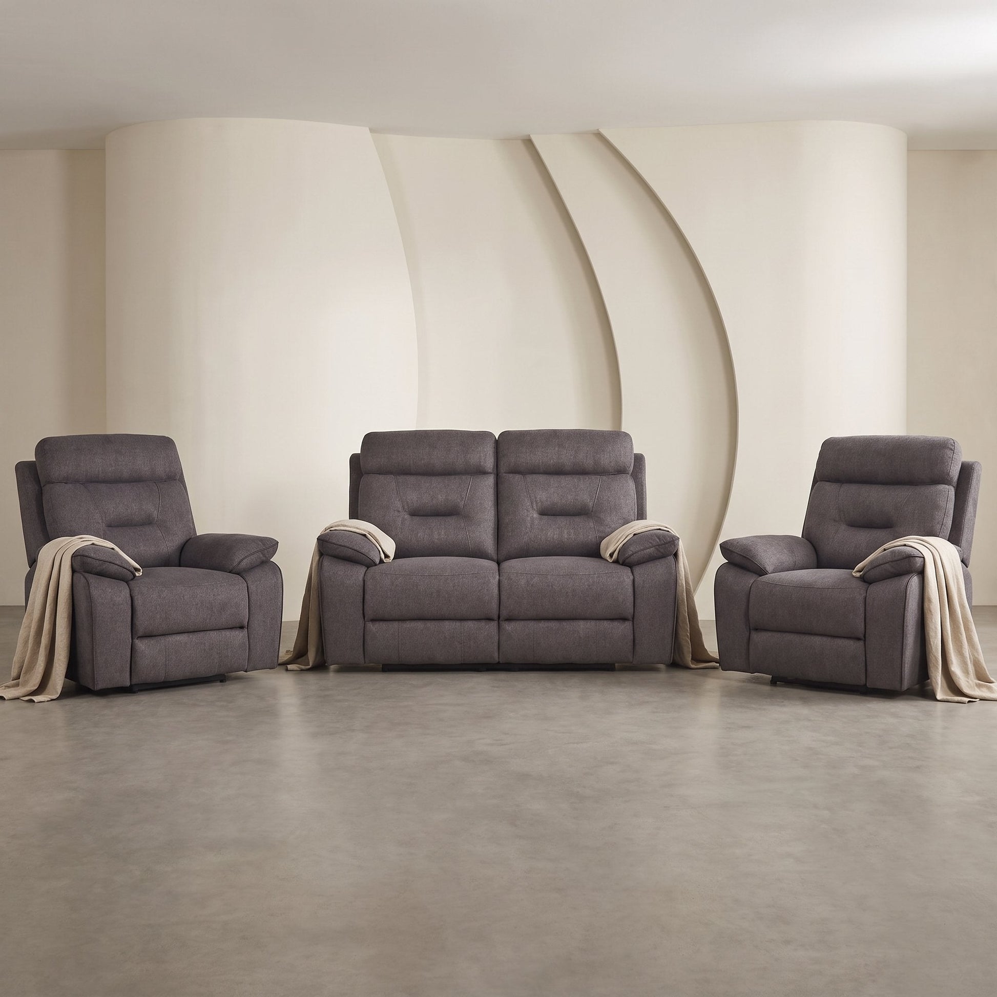 Foster Grey Fabric Electric Recliner 2+1+1 Seater Sofa Set - Furniture Instore