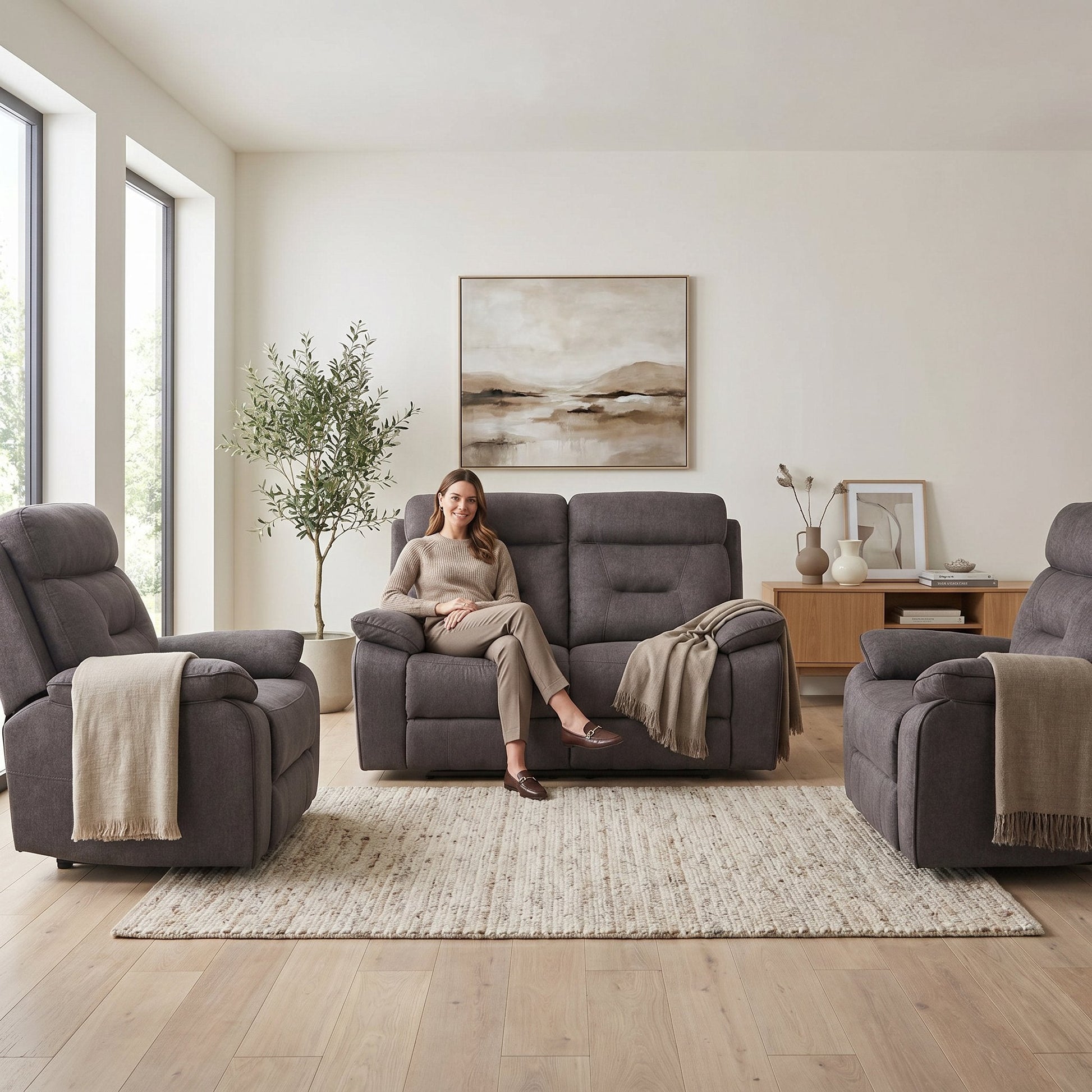 Foster Grey Fabric Electric Recliner 2+1+1 Seater Sofa Set - Furniture Instore