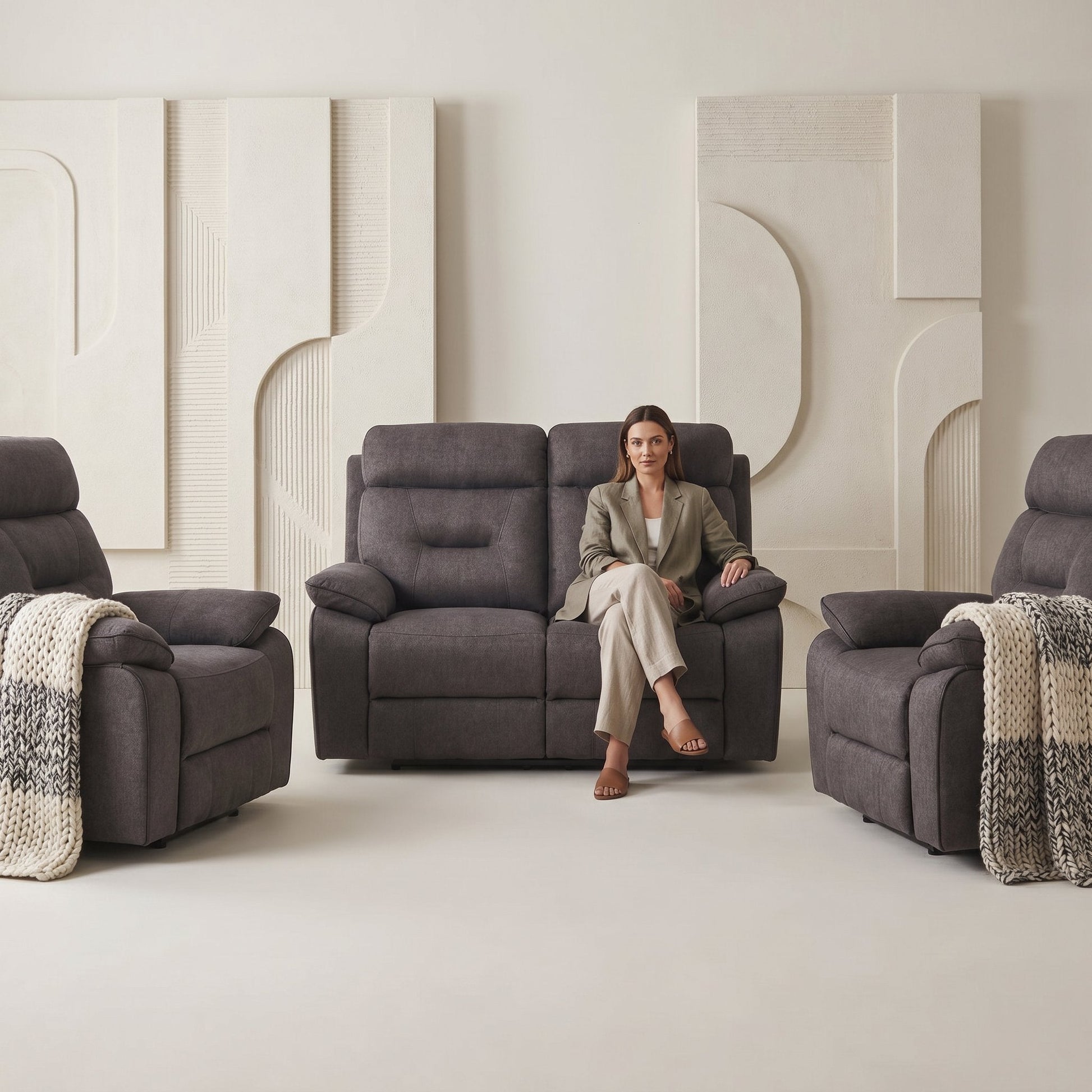 Foster Grey Fabric Electric Recliner 2+1+1 Seater Sofa Set - Furniture Instore