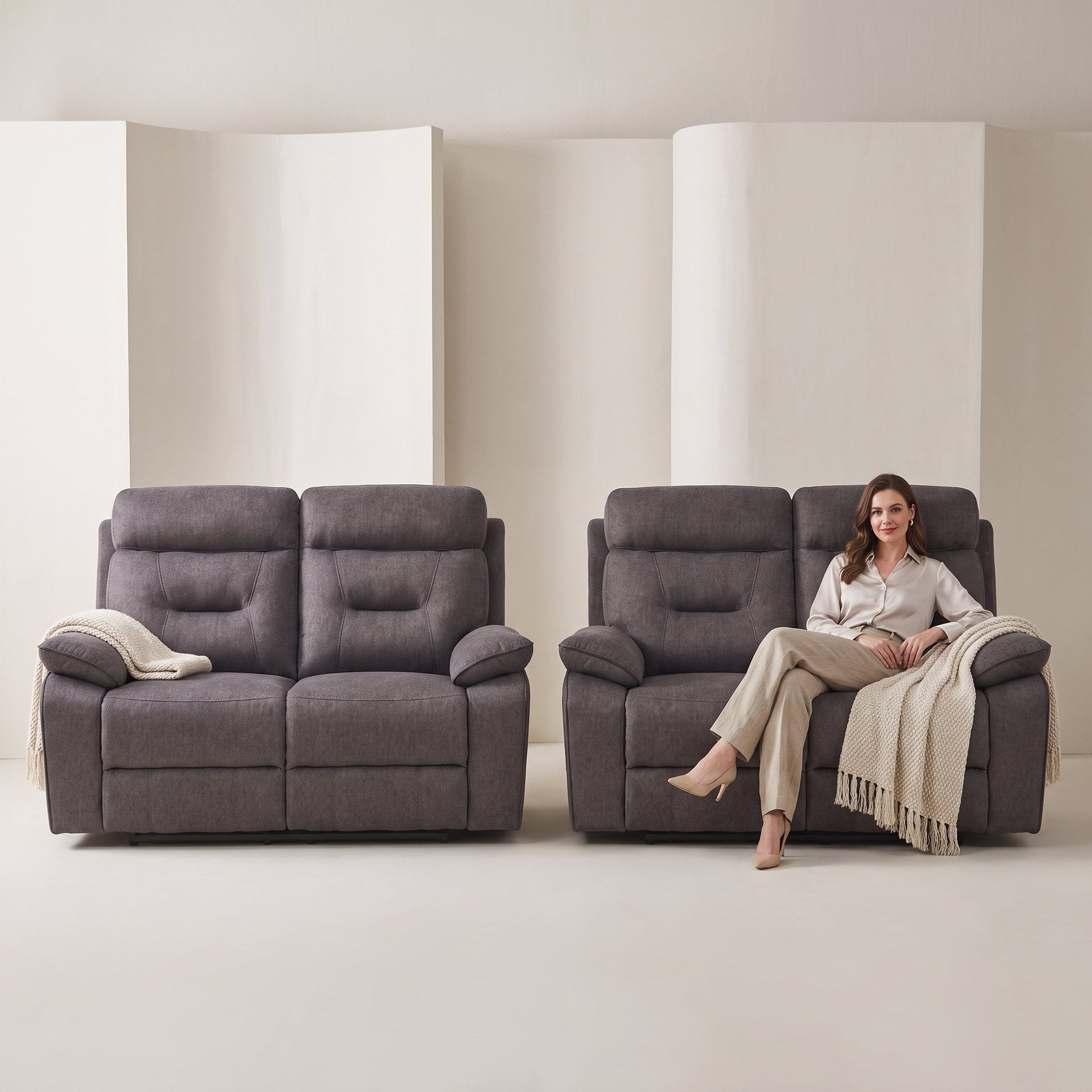 Foster Grey Fabric Electric Recliner 2+2 Seater Sofa Set - Furniture Instore