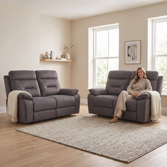 Foster Grey Fabric Electric Recliner 2+2 Seater Sofa Set - Furniture Instore