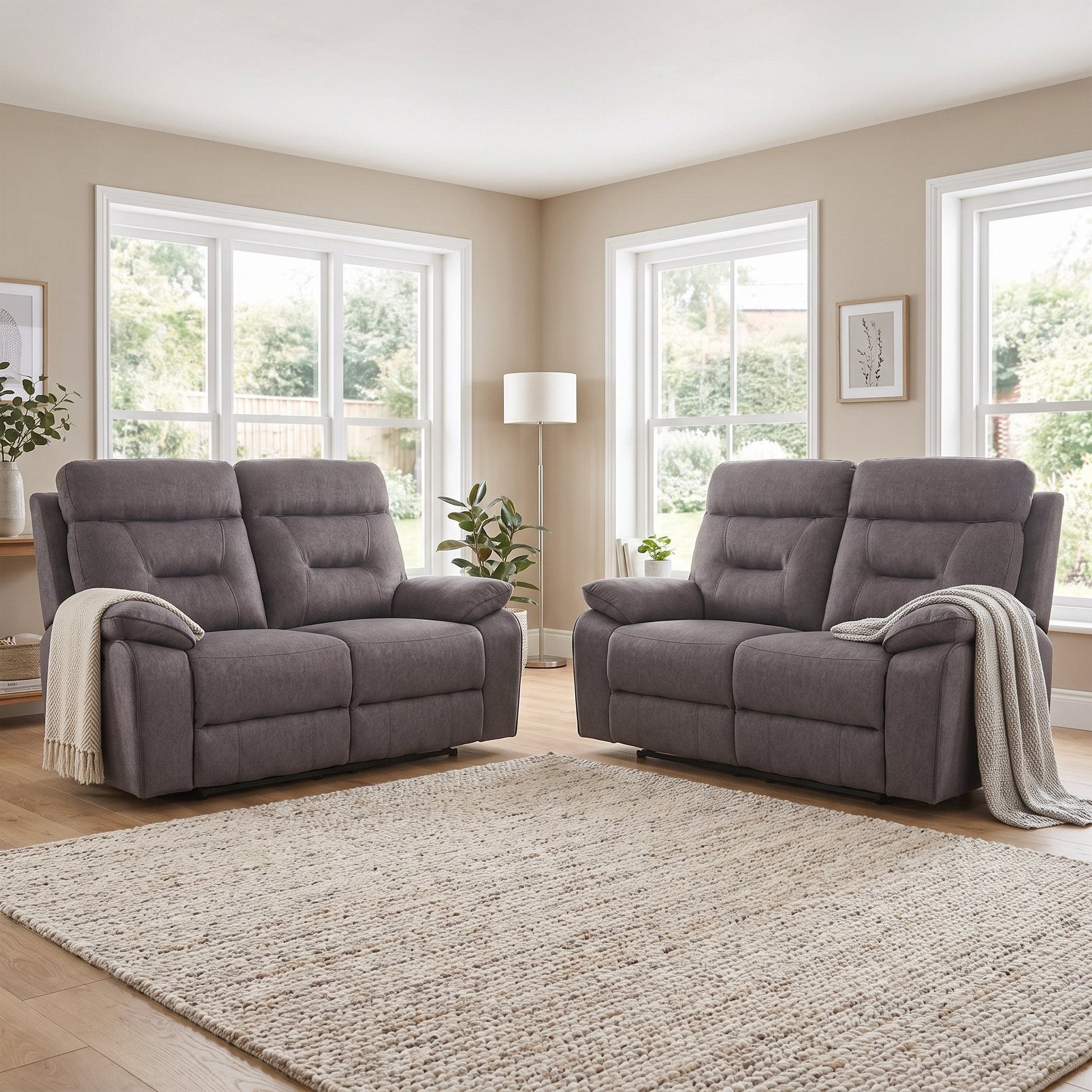 Foster Grey Fabric Electric Recliner 2+2 Seater Sofa Set - Furniture Instore
