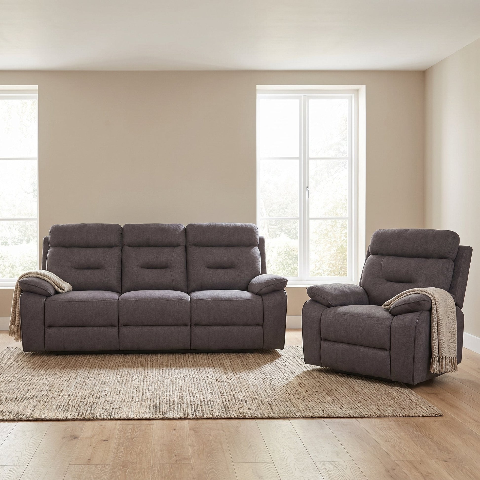 Foster Grey Fabric Electric Recliner 3+1 Seater Sofa Set - Furniture Instore