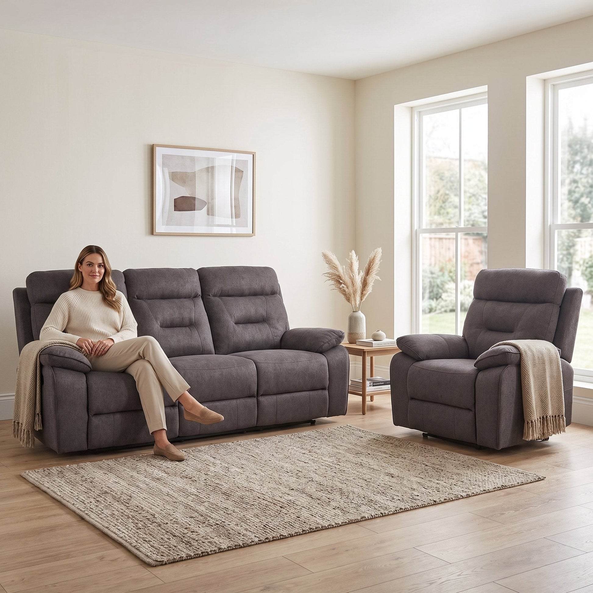 Foster Grey Fabric Electric Recliner 3+1 Seater Sofa Set - Furniture Instore