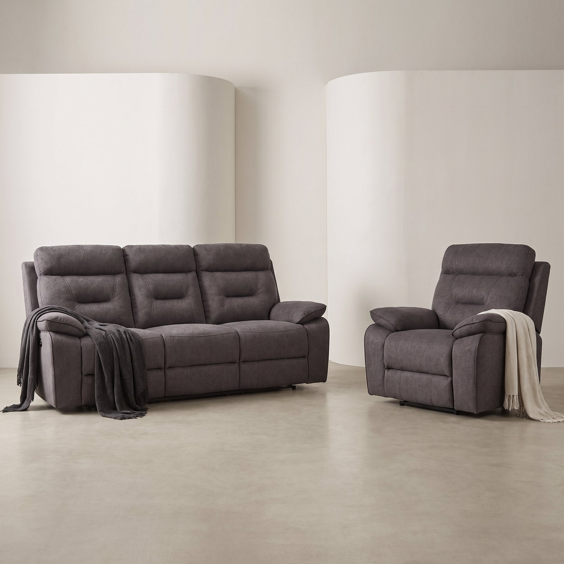Foster Grey Fabric Electric Recliner 3+1 Seater Sofa Set - Furniture Instore