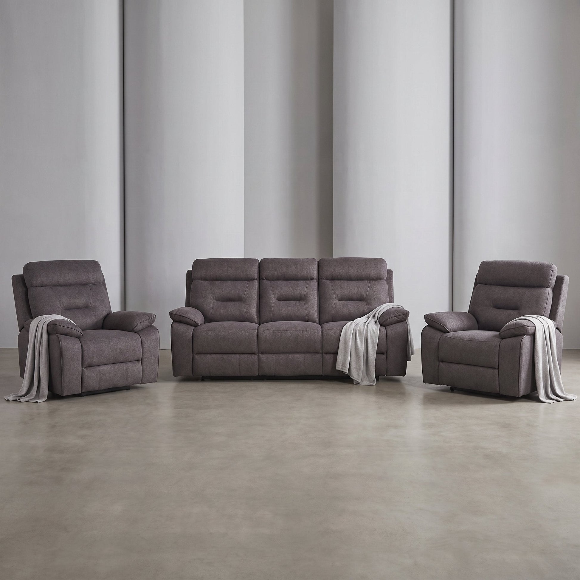 Foster Grey Fabric Electric Recliner 3+1+1 Seater Sofa Set - Furniture Instore