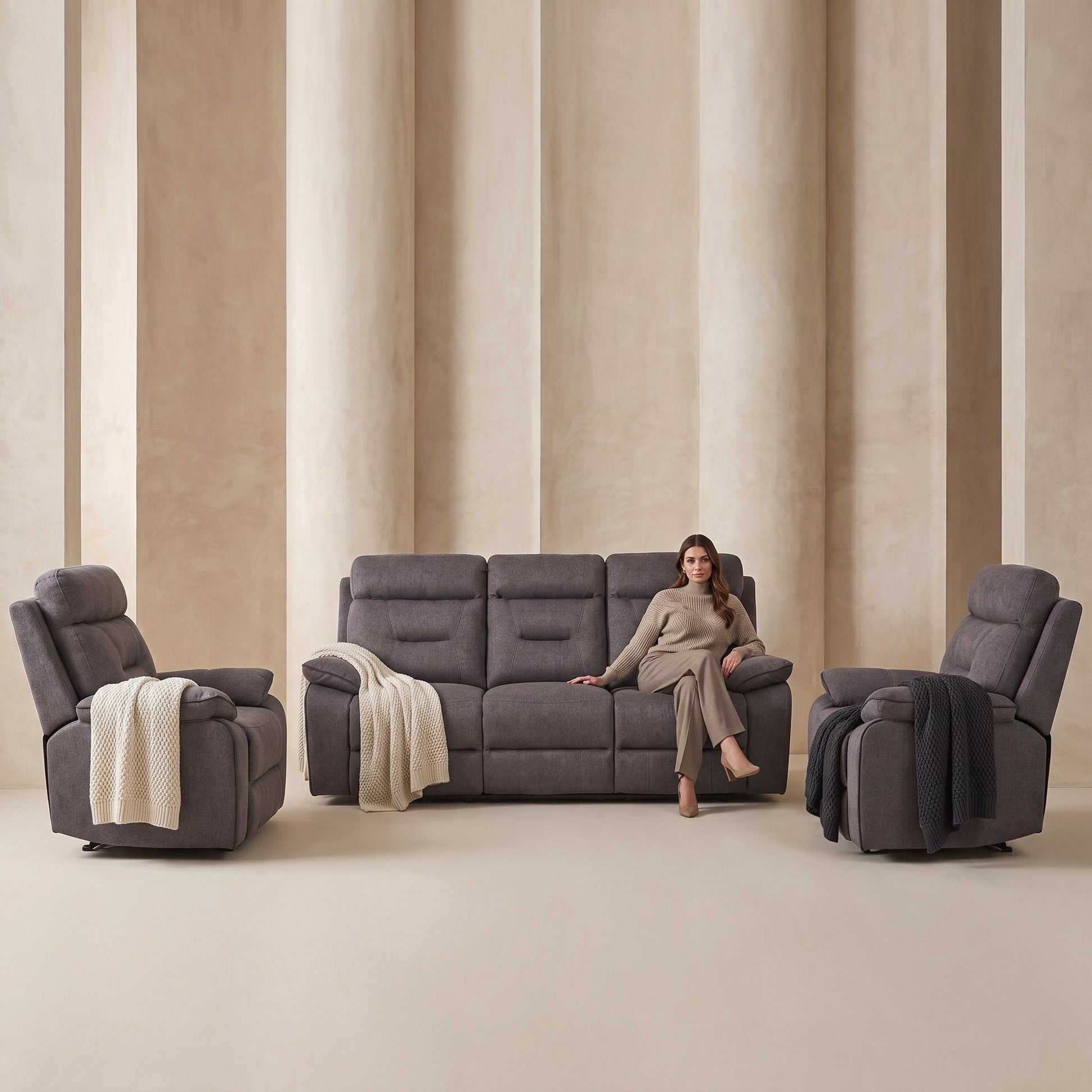 Foster Grey Fabric Electric Recliner 3+1+1 Seater Sofa Set - Furniture Instore