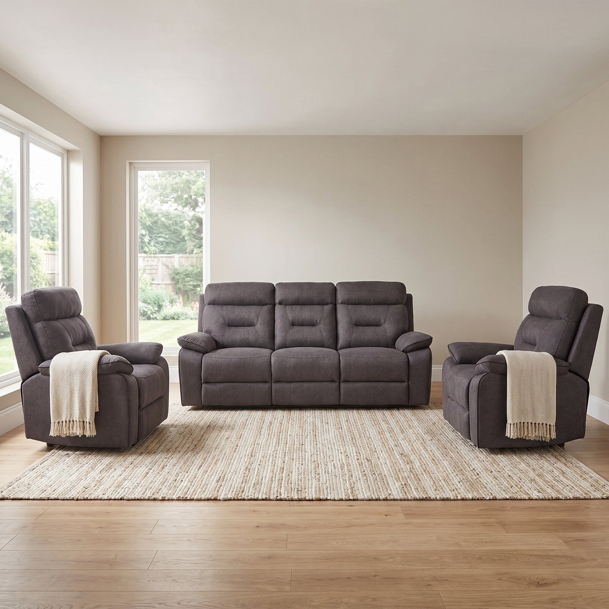 Foster Grey Fabric Electric Recliner 3+1+1 Seater Sofa Set - Furniture Instore