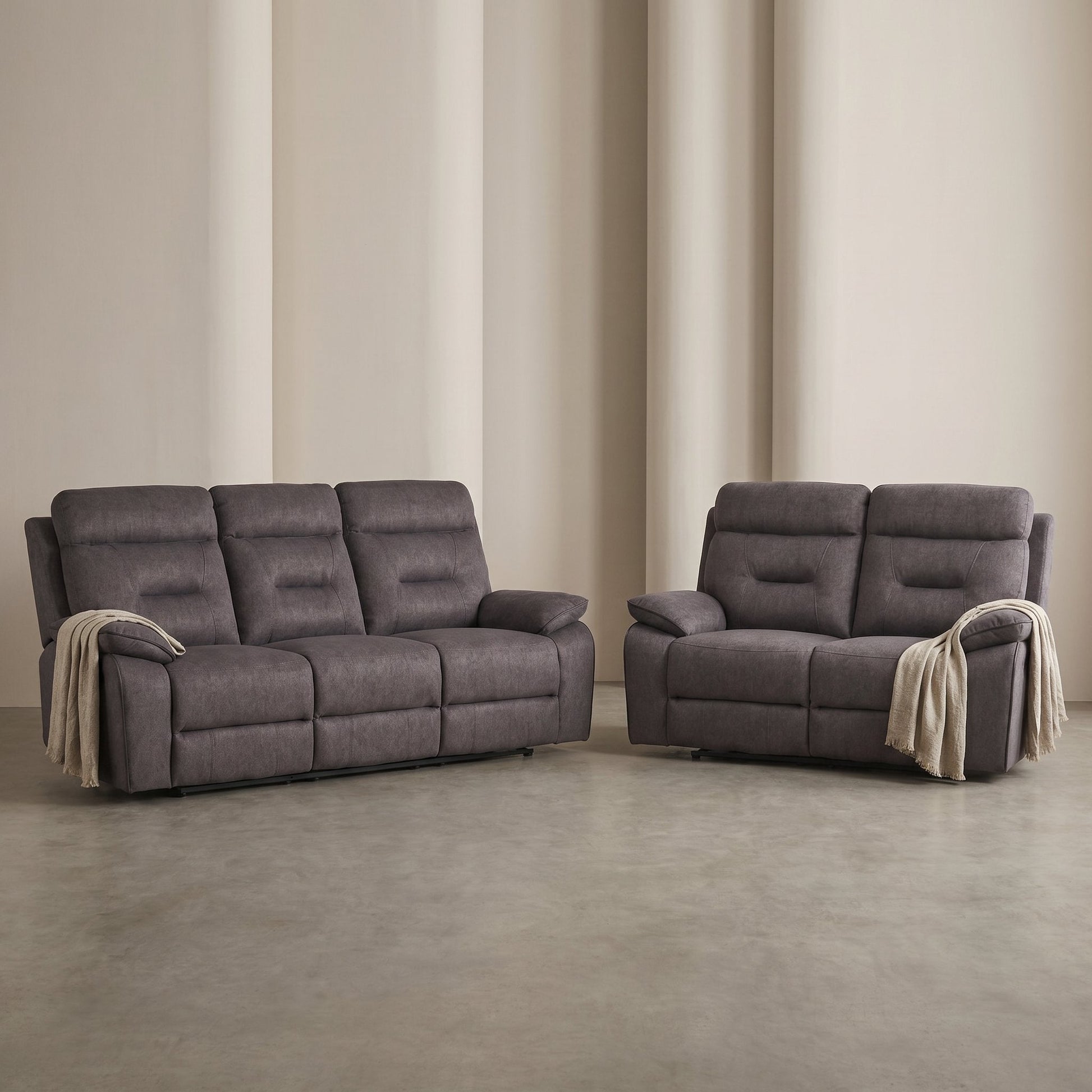 Foster Grey Fabric Electric Recliner 3+2 Seater Sofa Set - Furniture Instore