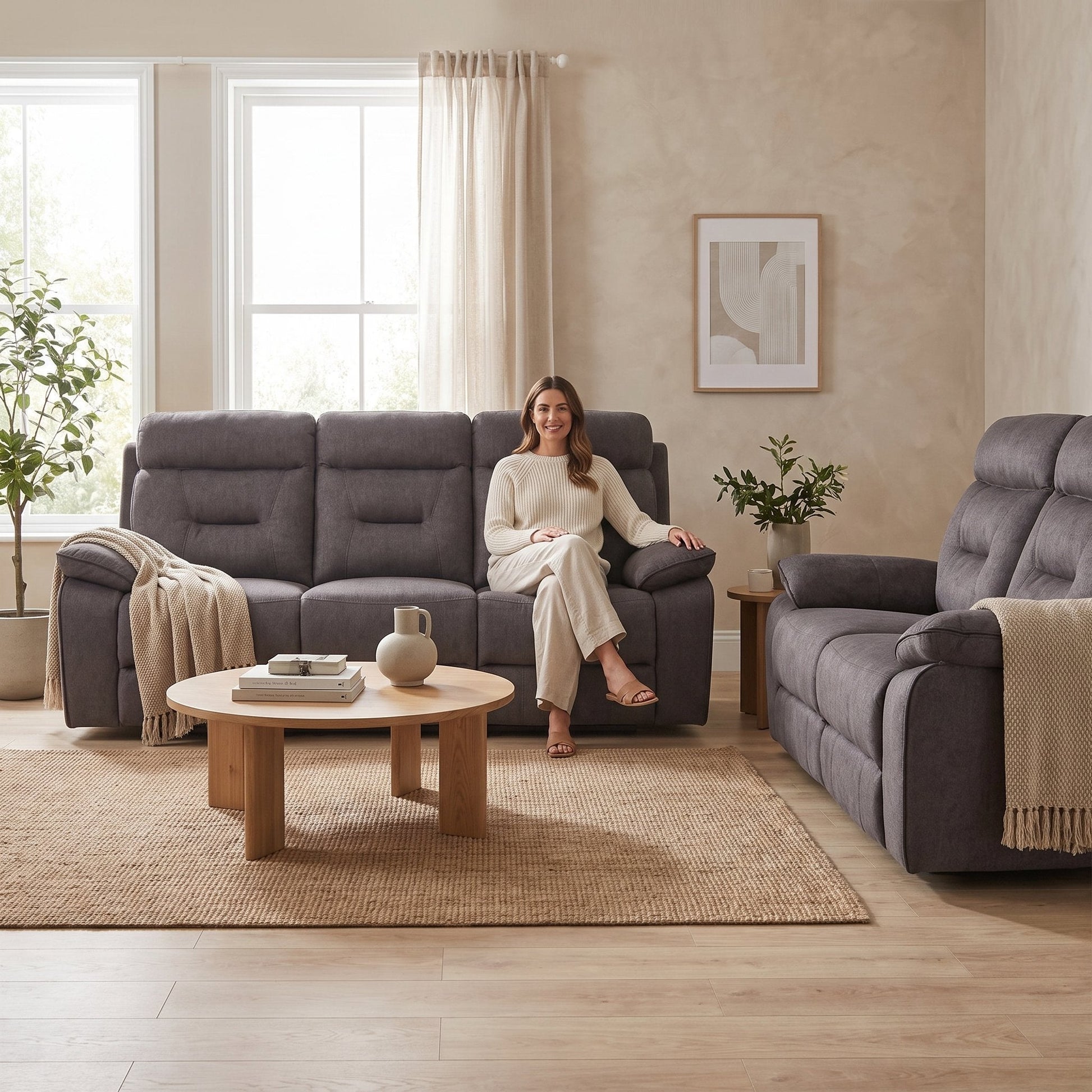 Foster Grey Fabric Electric Recliner 3+2 Seater Sofa Set - Furniture Instore