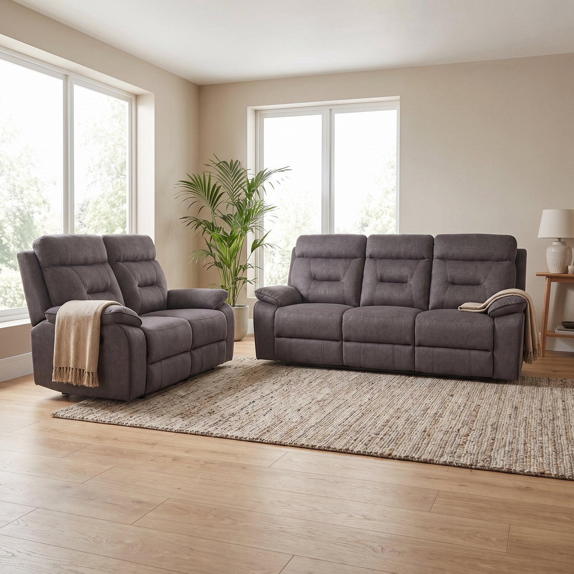 Foster Grey Fabric Electric Recliner 3+2 Seater Sofa Set - Furniture Instore