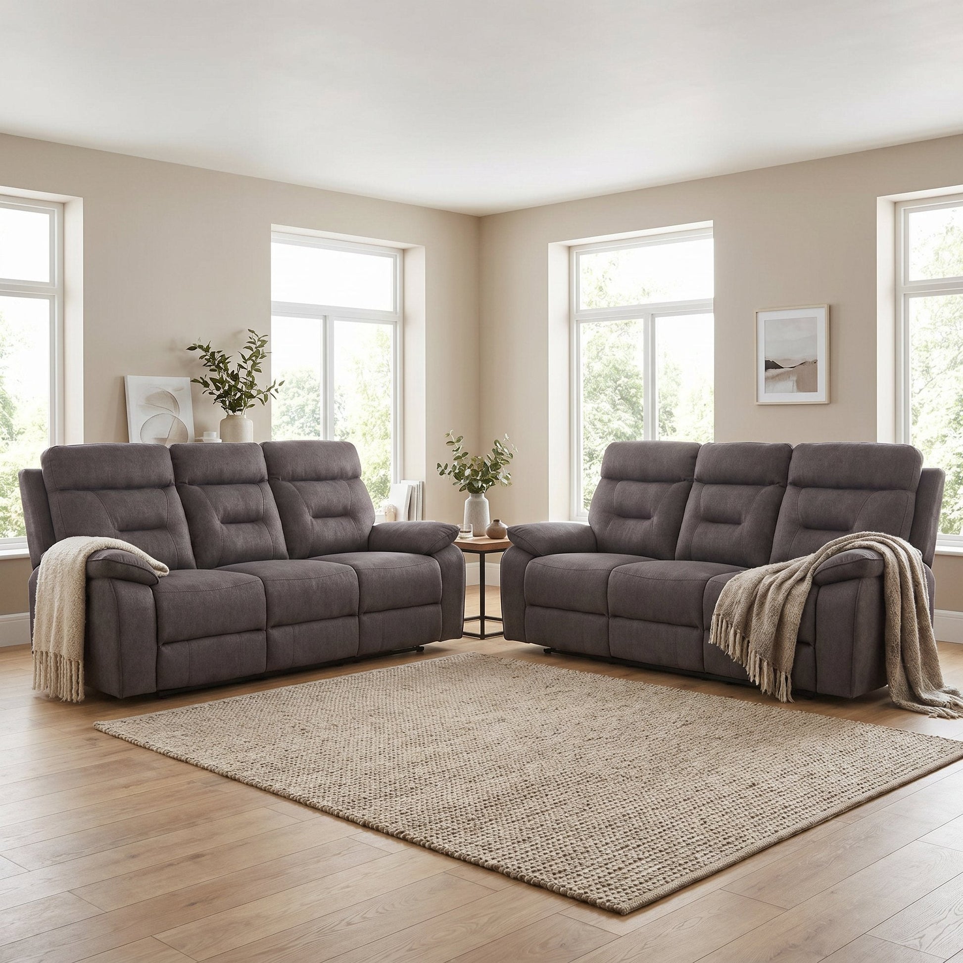 Foster Grey Fabric Electric Recliner 3+3 Seater Sofa Set - Furniture Instore