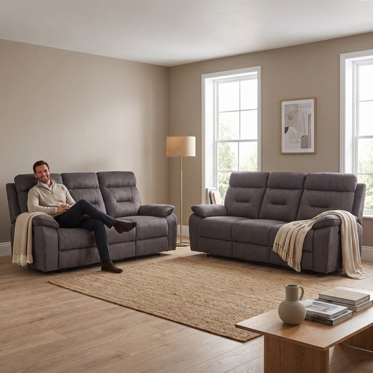 Foster Grey Fabric Electric Recliner 3+3 Seater Sofa Set - Furniture Instore
