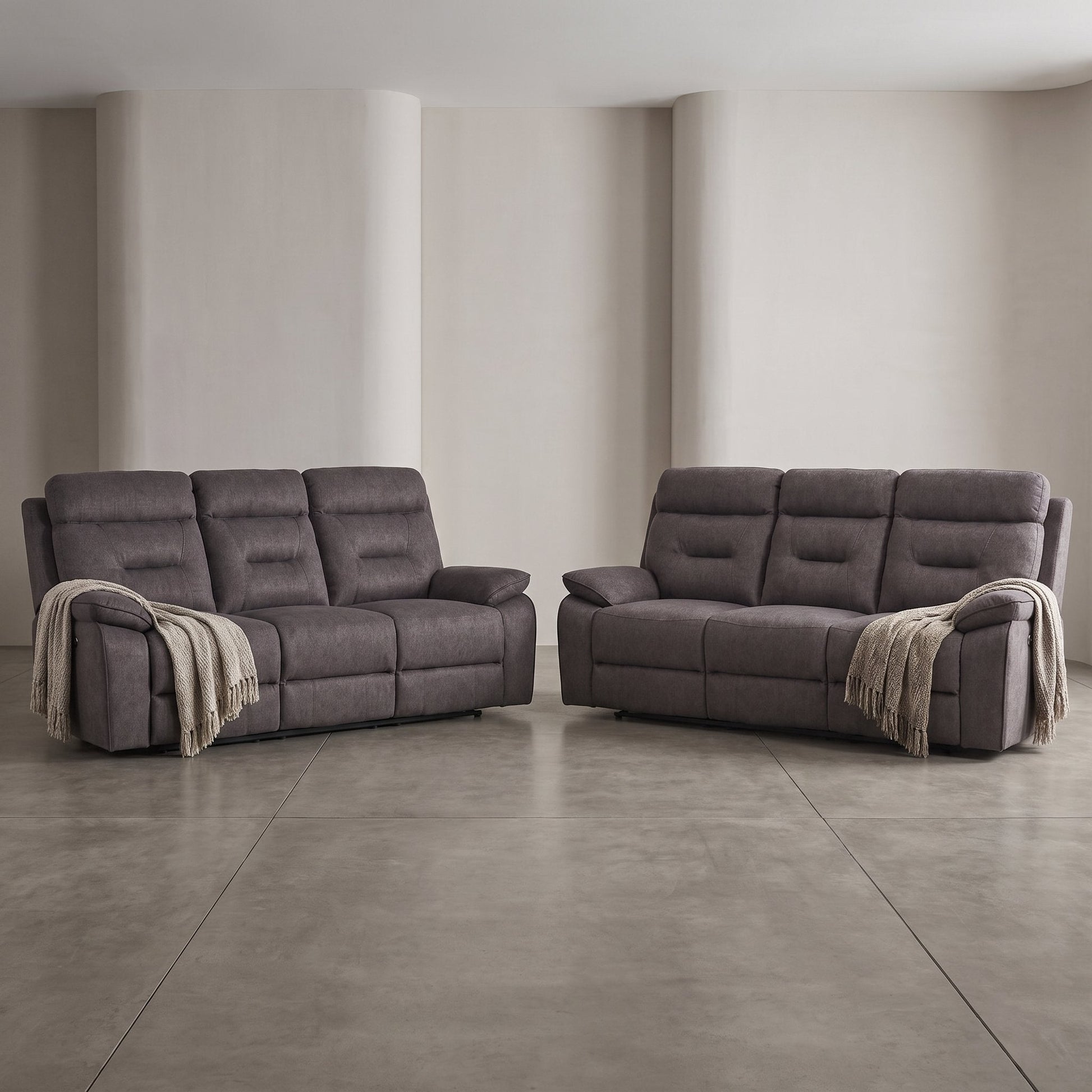 Foster Grey Fabric Electric Recliner 3+3 Seater Sofa Set - Furniture Instore