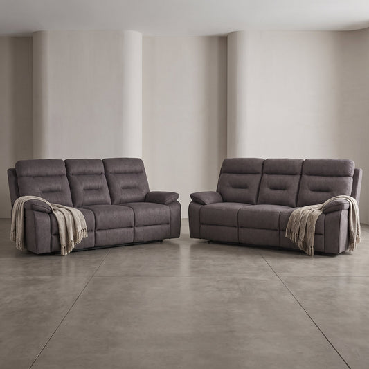 Foster Grey Fabric Electric Recliner 3+3 Seater Sofa Set - Furniture Instore
