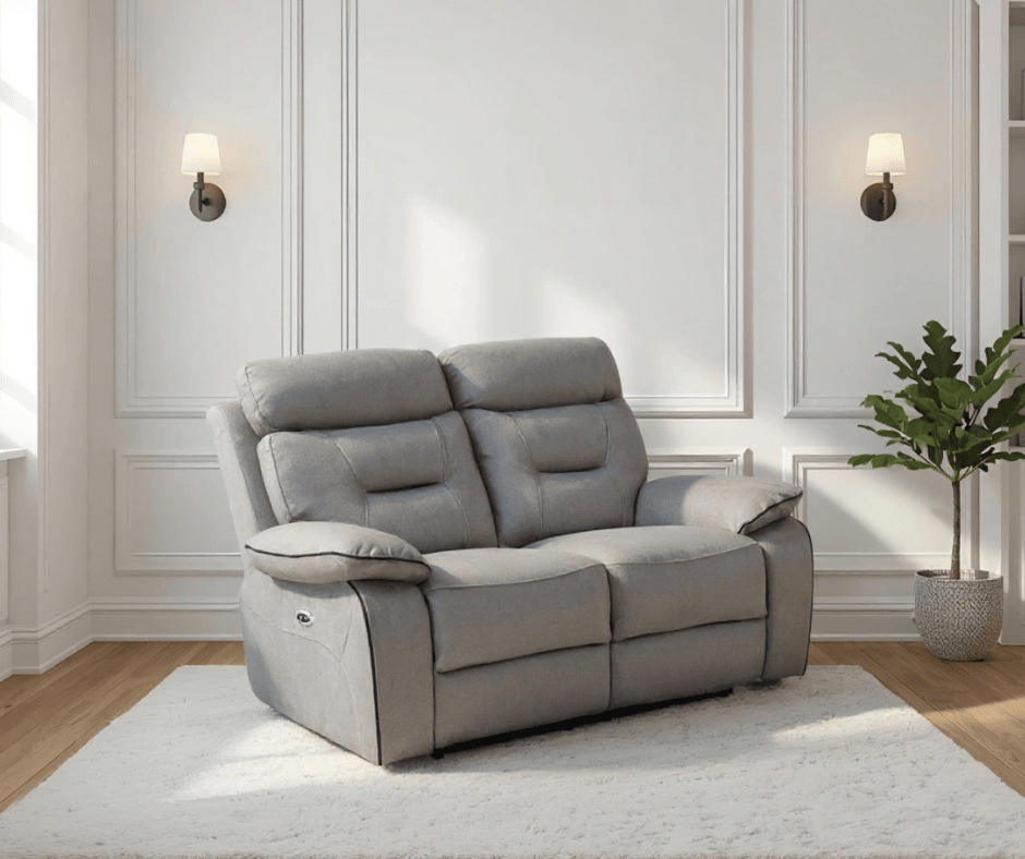 Foster Light Grey Fabric Electric Recliner 2 Seater Sofa Set - Furniture Instore