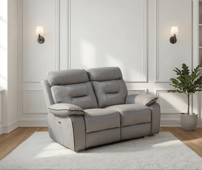 Foster Light Grey Fabric Electric Recliner 2 Seater Sofa Set - Furniture Instore