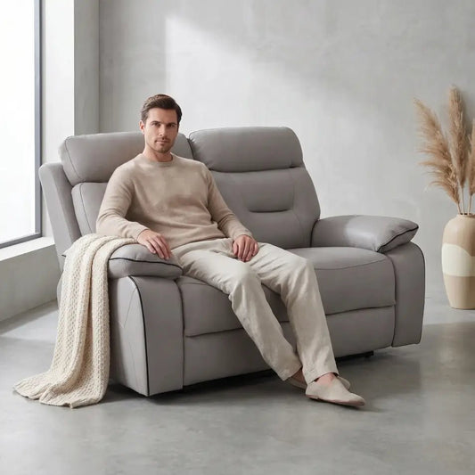 Foster Light Grey Fabric Electric Recliner 2 Seater Sofa - Furniture Instore