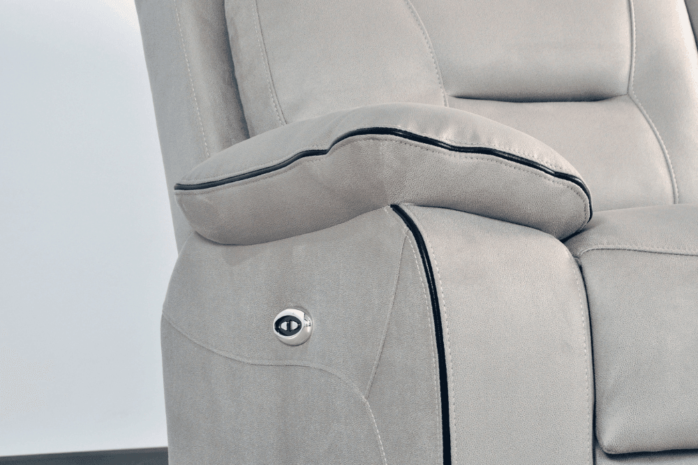 Close-up of the Foster Light Grey Fabric Electric Recliner 2-Seater Sofa – FurnitureInStore