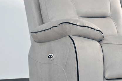 Close-up of the Foster Light Grey Fabric Electric Recliner 2-Seater Sofa – FurnitureInStore