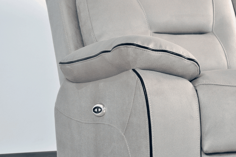 Close-up of the Foster Light Grey Fabric Electric Recliner 2-Seater Sofa – FurnitureInStore