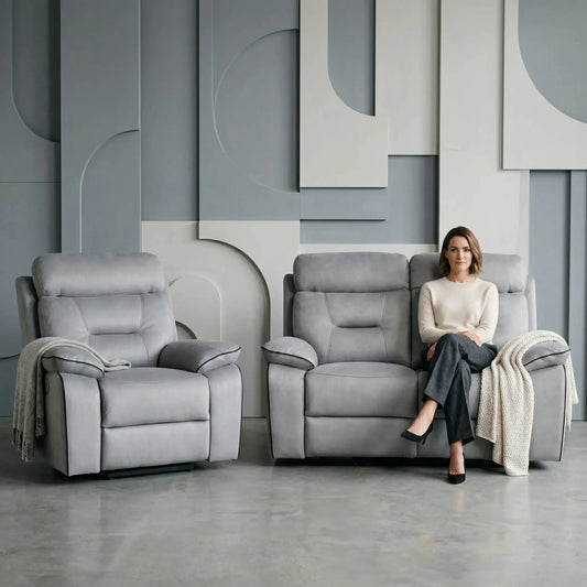Foster Light Grey Fabric Electric Recliner 2+1 Seater Sofa Set - Furniture Instore