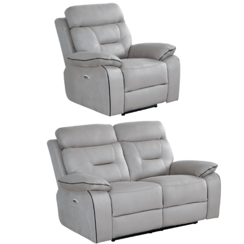 Foster Light Grey Fabric Electric Recliner 2+1 Seater Sofa  Set