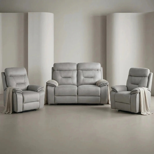 Foster Light Grey Fabric Electric Recliner 2+1+1 Sofa Set - Furniture Instore