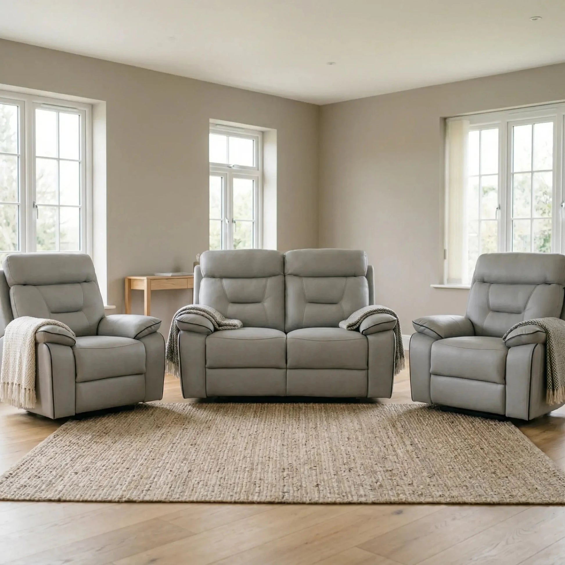 Foster Light Grfoster-light-grey-fabric-recliner-sofa-setey Fabric Electric Recliner 2+1+1 Sofa Set - Furniture Instore