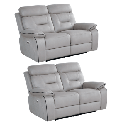 Two gray reclining sofas on a white background