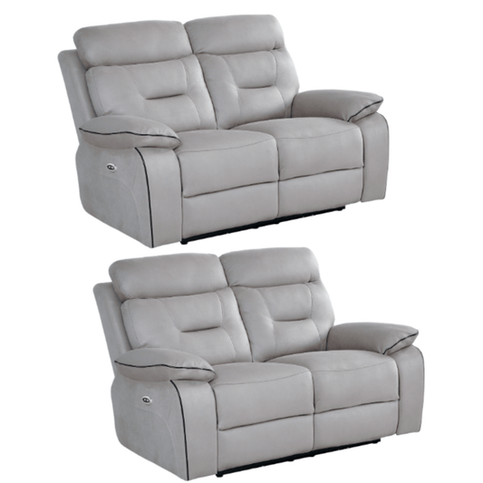 Two gray reclining sofas on a white background