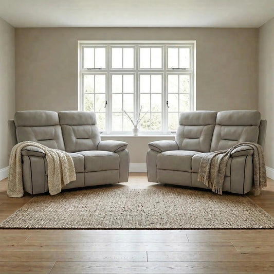 Foster Light Grey Fabric Electric Recliner 2+2 Seater Sofa Set - Furniture Instore