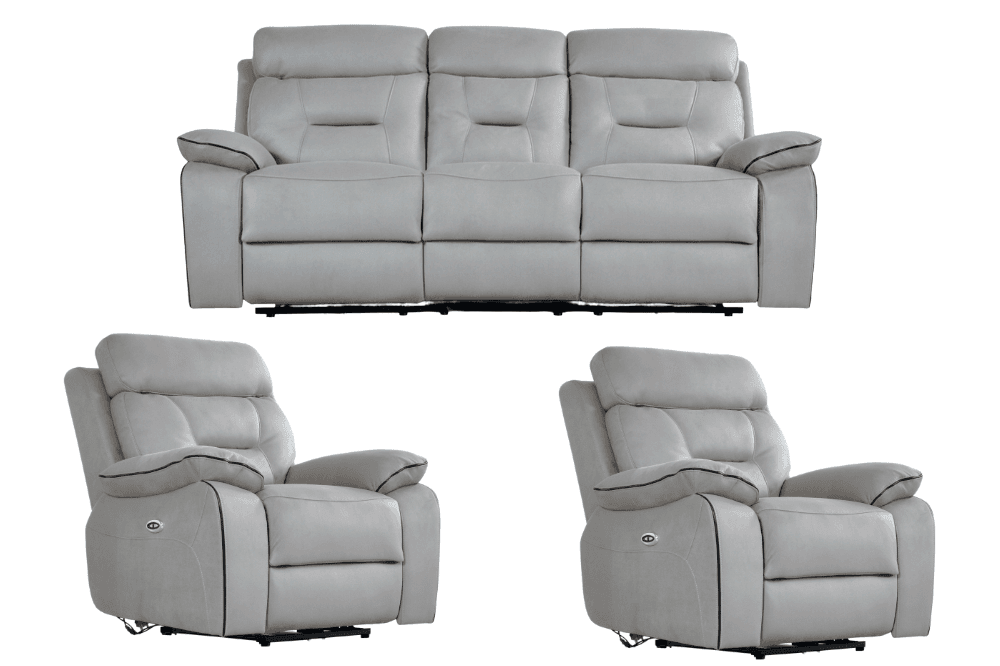 Foster Light Grey Fabric Electric Recliner 3+1+1 Seater Sofa Set