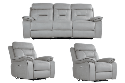Foster Light Grey Fabric Electric Recliner 3+1+1 Seater Sofa Set
