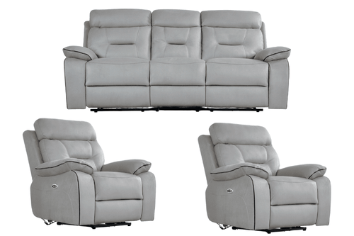 Foster Light Grey Fabric Electric Recliner 3+1+1 Seater Sofa Set