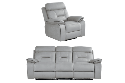Foster Light Grey Fabric Electric Recliner 3+1 Seater Sofa  Set