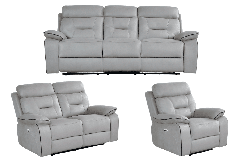 Foster Light Grey Fabric Electric Recliner 3+2+1 Seater Sofa Set