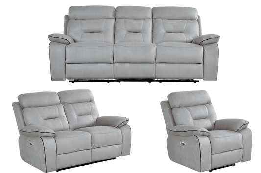 Foster Light Grey Fabric Electric Recliner 3+2+1 Seater Sofa Set