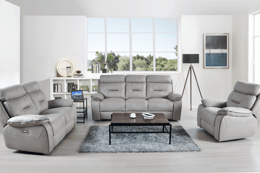 Foster Light Grey Fabric Electric Recliner 3+2+1 Seater Sofa Set