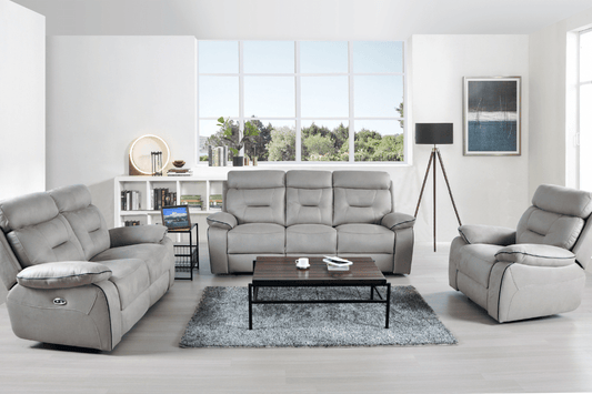 Modern Foster Light Grey 3+2+1 Electric Recliner Sofa Set in fabric upholstery – FurnitureInStore