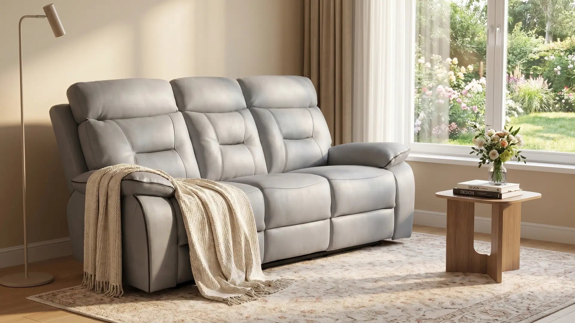 Foster Light Grey Fabric Electric Recliner 3 Seater Sofa - Furniture Instore